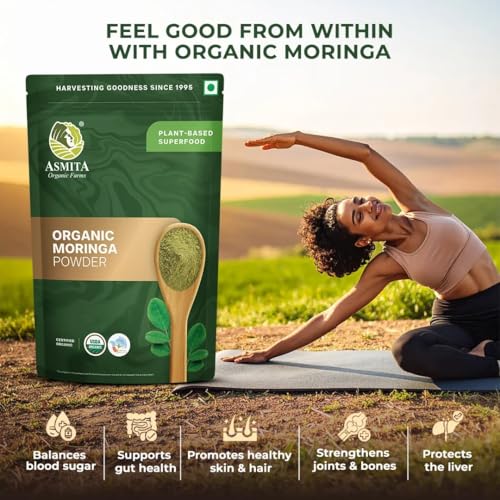 Image of Asmita Organic Farms Moringa Powder 100g | 100% Pure Drumstick Leaf Powder | Natural Multivitamin Superfood | Rich in Antioxidants & Nutrients | Immunity & Energy Booster | Ayurvedic Detox & Wellness
