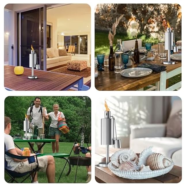 Table Top Torch Canister - 10.5in Tall Stainless Steel Refillable Citronella Torches Outdoor - Tabletop Torches for Outside Patio or Deck - Oil Lamp Outdoor Lighting by Pure Garden