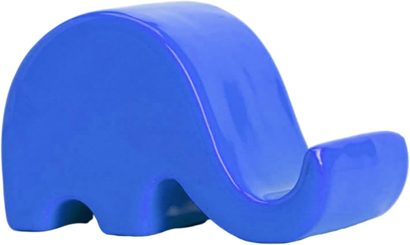 Blue Ceramic Elephant Statue and Mobile Phone Holder - Decorative Elephant Gift for Women, Home Decor