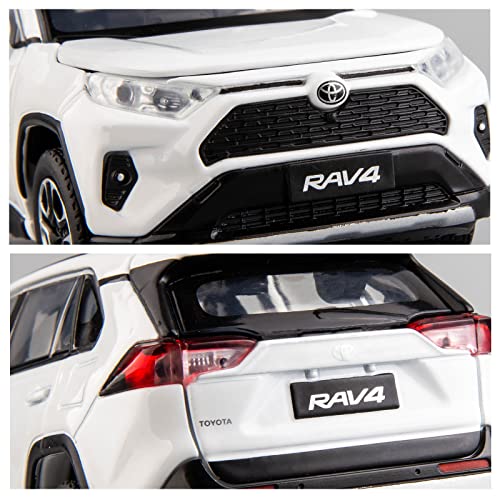 Tgrcm-Cz Compatible For 1:32 Diecasting Alloy Toyata Rav4 Car Model Toy Car,Front Wheel Steering Car With Lights And Sound, Open Door For Kids Gift, Children Birthday Gift White #TOP4
