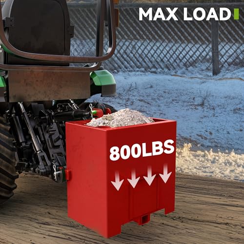 AUTOSAVER88 3 Point Hitch Ballast Box with 2\" Receiver, Tractor Weight Box Fits for Category 1, 800lbs, Loading 5.3 Cu.ft.,Red
