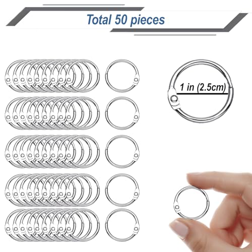 1 Inch 50 Pack Loose Leaf Binder Rings Metal Rings for Crafts Book Rings for Index Cards, Key Rings & School/Office Supplies