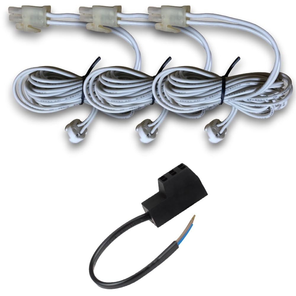 LED Decken Einbauspots 3er Set –, IP44, Feuchträume, Niederspannung 12V, 250 Lumen, Warmweiß, 3W, Rund, inkl. Netzteil & 120cm Zuleitung mit AMP Stecker. Bad, Dusche, Küche, überdachter Aussenbereich
