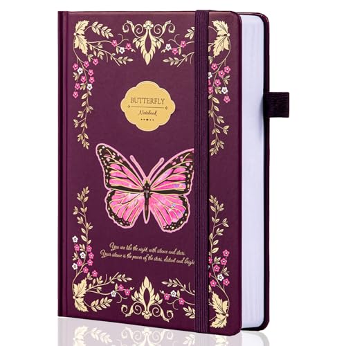 TIEFOSSI Butterfly Journals para mujeres y hombres, cuadernos universitarios con rayas para escribir, cuadernos con tapa plana, 320 páginas numeradas, tamaño A5 para llevar un diario