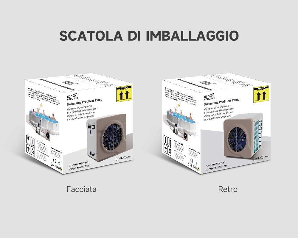 ECOPOOLTECH - Pompa di Calore Piscina Fuori Terra Fino a 40 m3, Riscaldatore Piscina Gonfiabile Pompa di Calore Piscina (Marrone-Max 5,4KW)