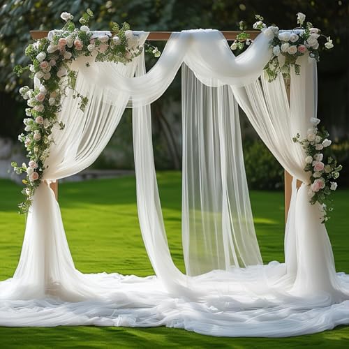 BSTDAYEVER Cenefa de Boda Cortinas de Arco de Boda Cortina de Gasa de Tul Blanca 75x700cm Cortinas para Decoración de Boda Cortina de Cama para Fotografía Fiesta Boda Cumpleaños