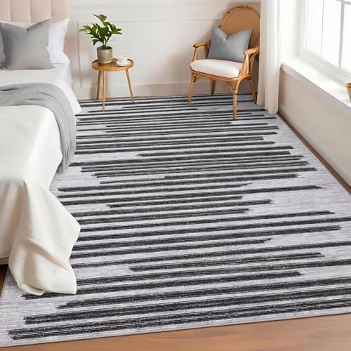 Tapete moderno rayado lavable 8x10 pies garveehome miniatura 6