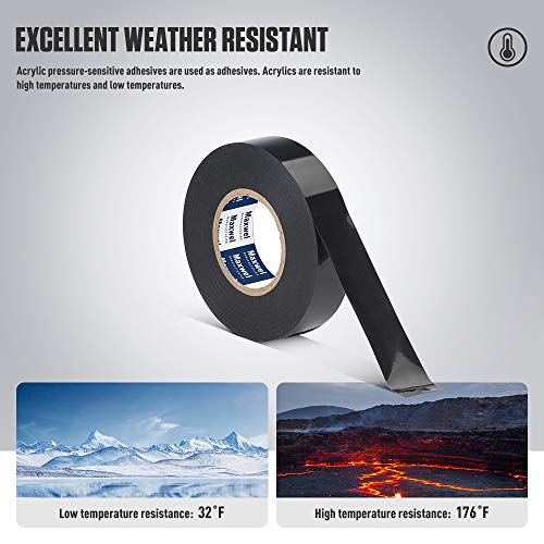 Safety Vinyl Black Electrical Tape - 0.71 in x 59 ft x 1 Roll, Professional PVC Electric Tape, Flame Retardant, High Temperature Resistance, Weather Resistant, RoHS2.0 | by Maxwel