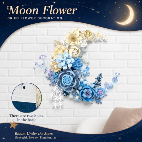 Image of Blue Moon Flower Building Set, Botanical Collection Crescent-Shaped Artificial Flowers Building Blocks Kit Compatible with Lego for Adults or Kids Home Decor Wall Art Decoration