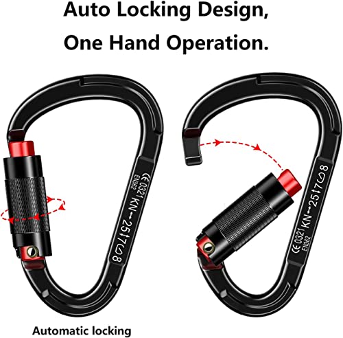 Auto Locking Carabiner Heavy Duty Carabiner 25Kn Uiaa Certified Climbing Carabiner Climbing Equipment Safety Carabiner For Rappelling, Hammocks, Rescue, Dog Leash, Swing #TOP3