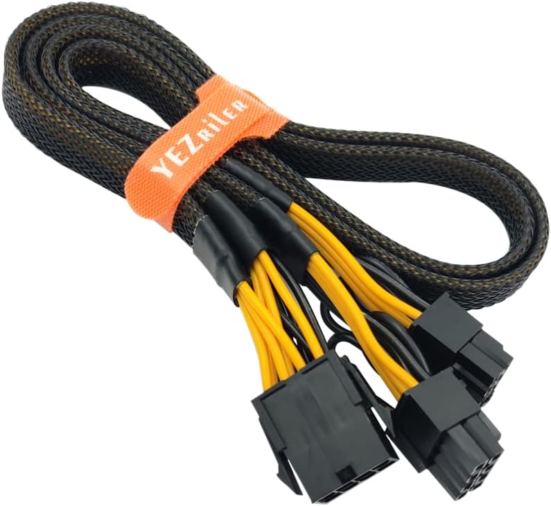 YEZriler CPU to GPU, CPU 8 Pin Female to Dual PCIe 8 Pin (6+2) Male Power Adapter Sleeved Splitter Cable for Graphics Card BTC Miner 20.8-inch (53cm)