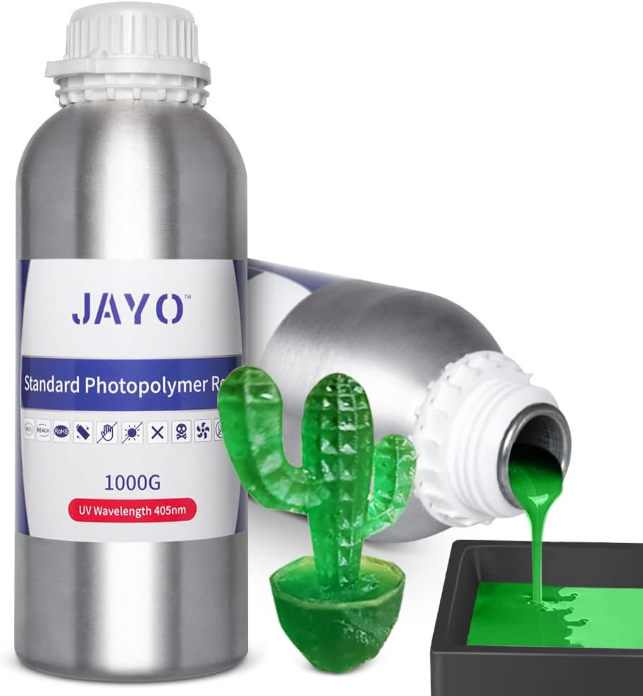 JAYO 3D Printer Resin, 1KG 405nm UV Curing Standard Photopolymer Resin for 2K 4K 6K 8K LCD 3D Printers, Low Shrinkage, High Precision, Clear Green 1000G