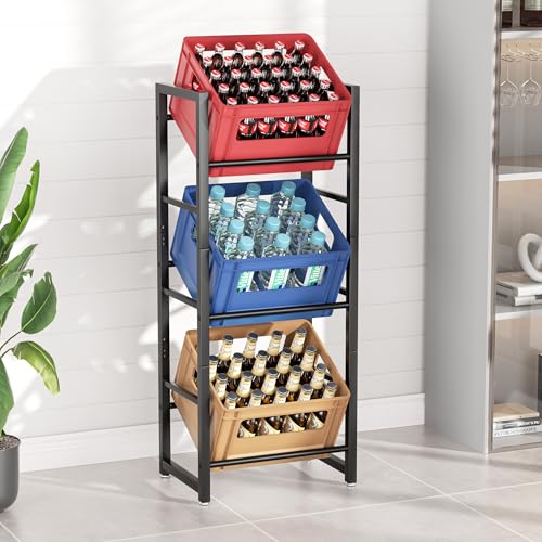 jockcaras Getränkekistenregal für 3 Getränkekisten - Schwarz Metall Getränkeregal, Stabil & Platzsparend Kistenregal mit 3 Ebenen für Bier, Obst, Gemüse, Wasser - Für Wohnzimmer, Küche & Keller