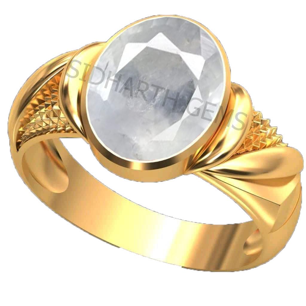 Anillo de zafiro blanco sin calentar con base ajustable que evita problemas de talla 5