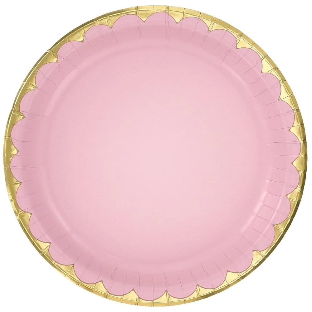 amscan Piatti di carta rotondi metallizzati rosa (17,1 cm), confezione da 8, resistenti ed eleganti, per feste ed eventi