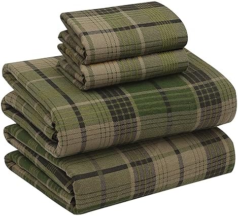RUVANTI 100% Cotton Flannel Sheets Queen Size, DNA Plaid | Double...