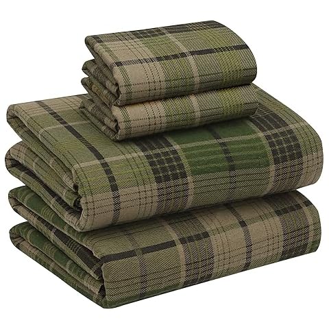 RUVANTI Flannel Sheets King Size - 100% Cotton Brushed King Size Sheets Set - Deep Pockets 16 Inches Bed Sheets - All Seasons Breathable & Extra Soft - Warm & Cozy, 4 Piece, DNA Plaid Cover