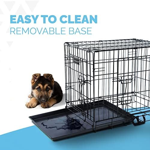 42in Dog Cage Crate  Pet Black Metal Folding Cage with 2 Doors (Front & Side) with Chew Resistant Plastic Base Tray and Carrier Handle  Heavy Duty Box Perfect for Puppy Training (Extra Large)