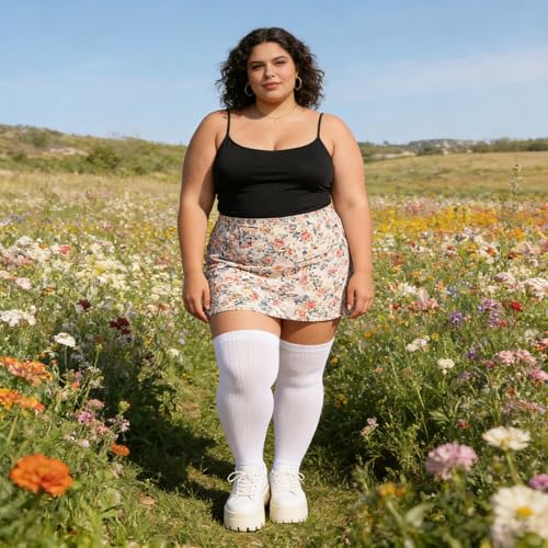 Image of DRESHOW Plus Size Thigh High Socks Striped Over Knee Long Boot Stockings Knee High Tube Socks Leg Warmers for Women