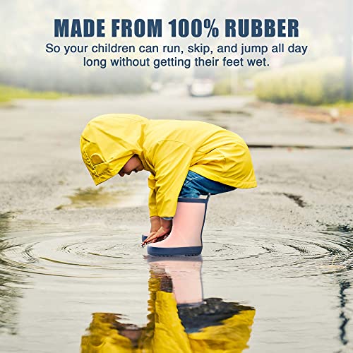 NORTY Rubber Rain Boots for Kids - Waterproof Rubber Boots Boys and Girls Solid & Printed Rainboots for Toddlers and Kids - Pink Navy3
