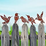 5PCS Rusty Birds Decoration, Outdoor Metal Birds Decor for Yard, Wall & Fence - Hummingbirds Craft Statue Ornaments - Garden Sculptures and Yard Art - Rustic Garden/Farmhouse Decor, Double-Side Design