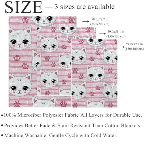 Couverture polaire chat blanc mignon 150x100cm plaid canapé lit