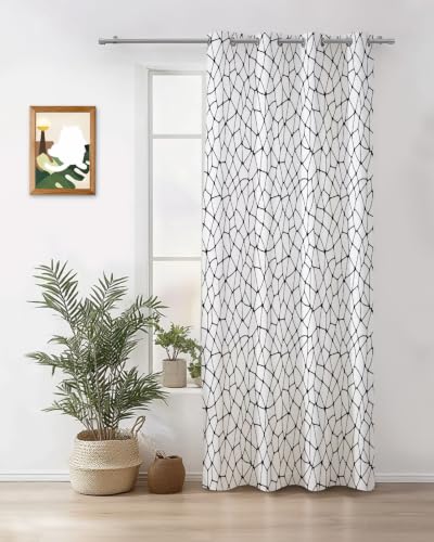 Mosaic Network Plaid Curtains 63 inches Long for Living Room Bedroom Modern Abstract Black Stripe Lines Sliding Door Sheer Curtains Light Filtering Curtain 1 Panel Grommet Voile Window Drape