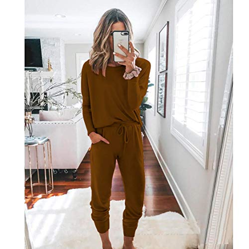 Image of PRETTYGARDEN Women's Two Piece Outfit Long Sleeve Crewneck Pullover Tops And Long Pants Tracksuit | Long Sleeve Shirts, Jogger Pants Pockets, Matching Track Suits, Fall Spring Comfy Clothes for Casual Outing, Cruise, Airport