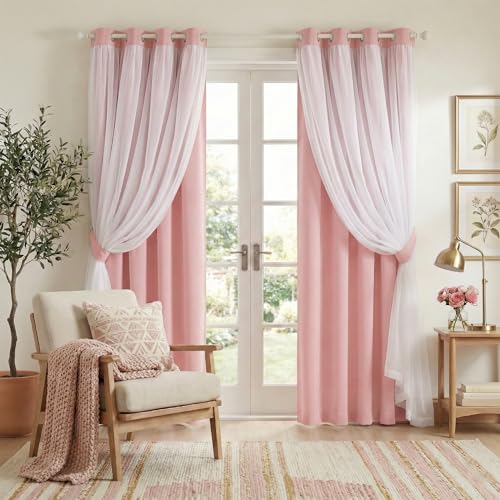 Image of PONY DANCE Nursery Curtains Pink, 52 x 84 inches, Rose Blush, 2 Panels