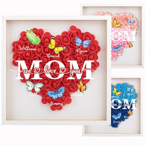 Customized Gifts for Mom Grandma Rose Heart Shadow Box Frames,Custom Name Wooden Frames for Mother’s Day,Grandma’s Day,Birthday (Design-01)