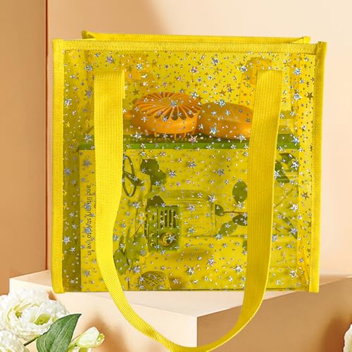 Transparent Tote Bag with Stars Pattern Print, Large Capacity Shopping Bag, Reusable Bag 10 x 9.8×3.9 inches2