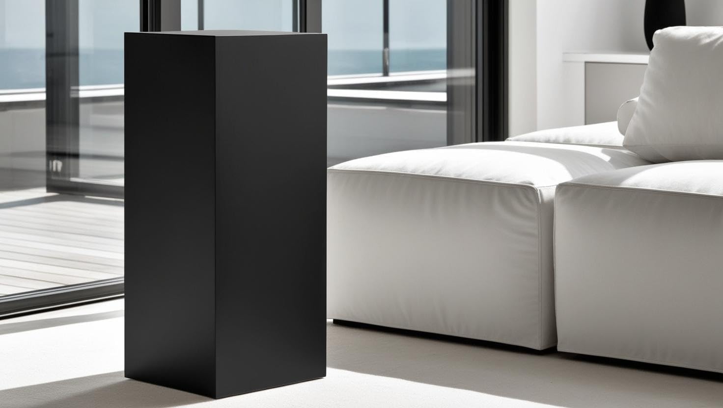 Colonna decorativa nera satinata, colonna decorativa nera, piedistallo (90 x 30 x 30 cm)