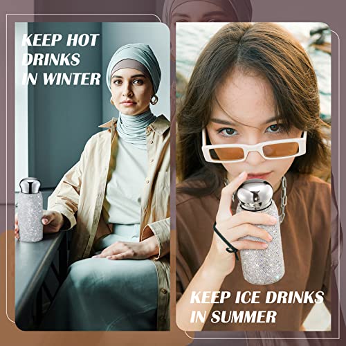 Rhinestone Water Bottle, Bling Diamond Water Bottle, Gifts for Women Stainless Steel Thermal Bottle Refillable Insulated Cup Silver Glitter Water Bottles for Women Bottles for Coffee, 260 ml (White) - Image 6