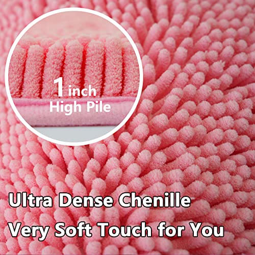 Image of Bathroom Rugs Chenille 3-Piece Extra Soft and Absorbent Shag Bathroom Rugs, Machine Wash Mat, Strong PVC Non-Slip Underside, Plush Carpet Mats (Pink)