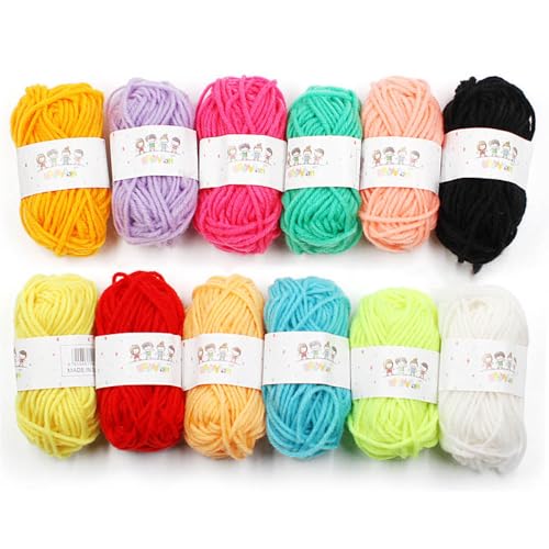 طقم خيوط اكريليك ناعمة يدوية الصنع للمشروعات اليدوية والحياكة والكروشيه من كوازيفي (10 جم لكل حزمة، 12 قطعة)