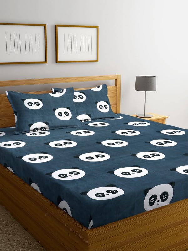 Premium Cotton Flat Double Bedsheets with 2 King Size Pillow Covers | Double Bed Breathable | Wrinklefree | Ultrasoft 220 tc Supersoft Floral | 90×90 Inches, Beige Black