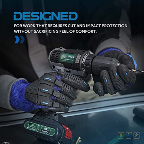 Andanda Level 5 Cut Resistant Work Gloves, Impact Resistant Mechanic Gloves With Tpr, Nitrile Coated, Power Grip, Industrial Grade Anti Vibration Gloves For Men/Women, Black & Blue/Large/1 Pair #TOP3