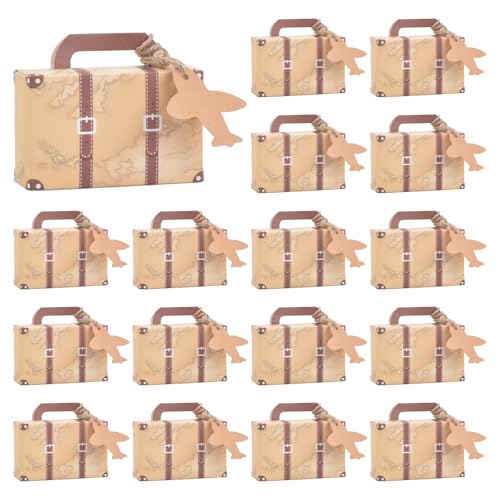 Wisebom Lot de 50 Mini Boîtes à Bonbons en Papier Kraft, 8.3 * 5.5 * 3cm Mini Boîte de Valise Vintage Coffret Cadeau de Faveurs de Mariage avec Étiquettes Ficelle en...