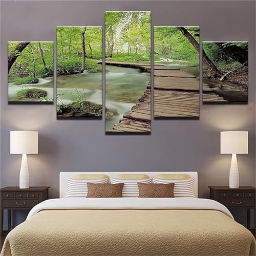 Kit diamond painting complet 5 pièces avec grand paysage de forêt pour déco salon