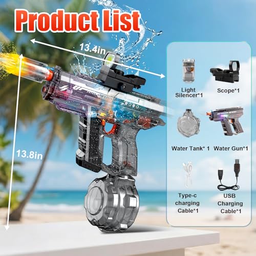 UROINT Electric Water Gun for Adults Kids, Powerful WaterGun with Led Light Long Range, Transparent Electric Squirt Gun Blaster Outdoor Pool Party Toys Gift for Boys Girls (Pistol Black) — view 5
