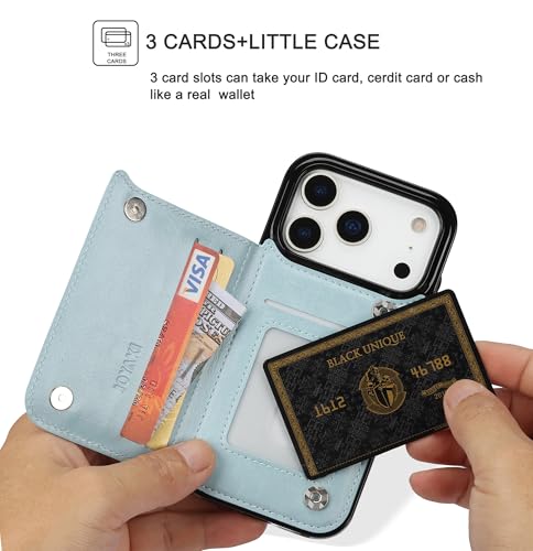 Housse cuir PU iPhone 17 Pro Max bleu glacier look premium et rangement carte RFID