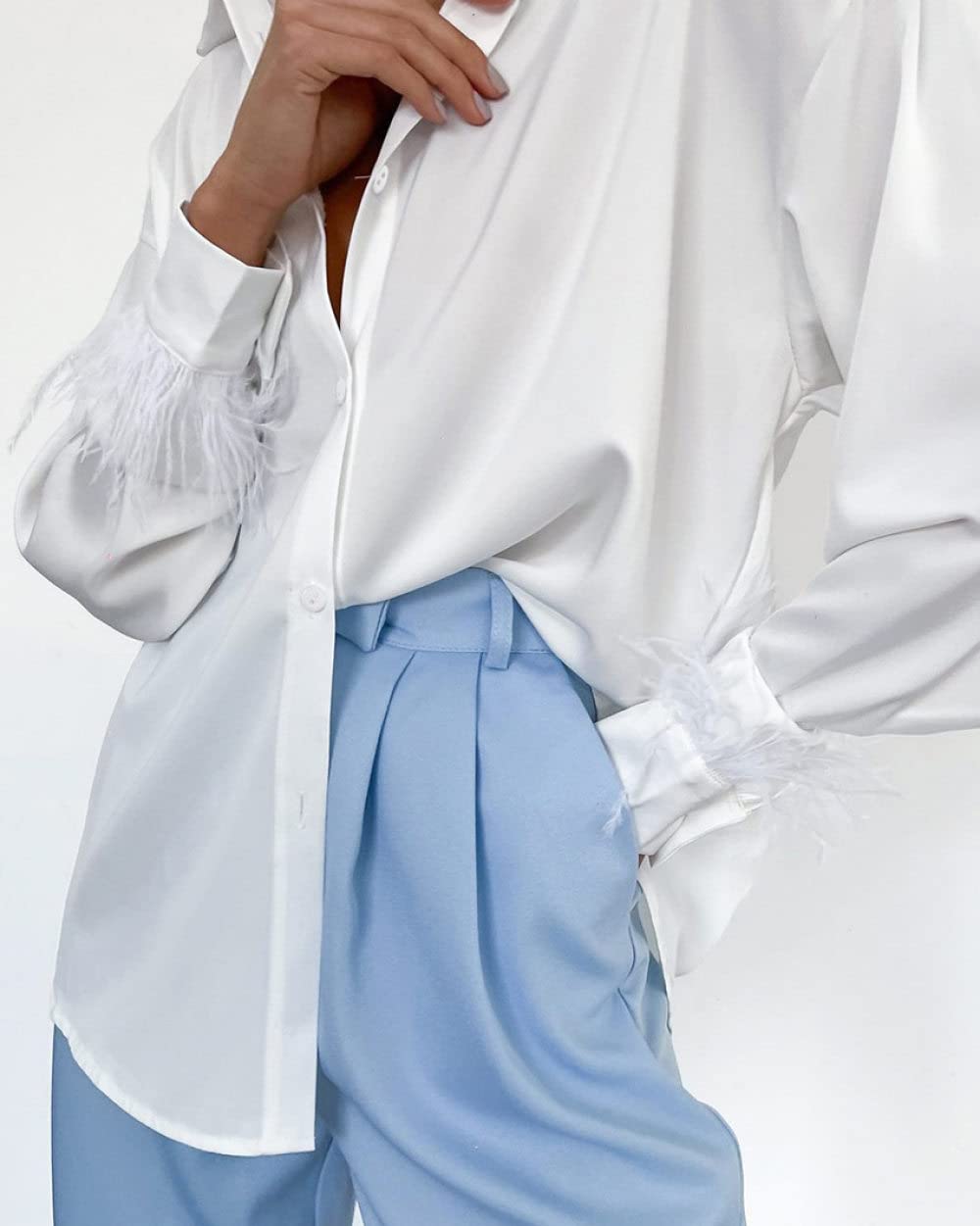 Lockeres Damenhemd,Damen Satin Bluse Shirt Rose Rot Langarm Vintage Mode Seidenhemden Business Hemd Mit Knopf Sexy Party Tops Lässige Arbeit Bürobluse Für Mädchen Damen