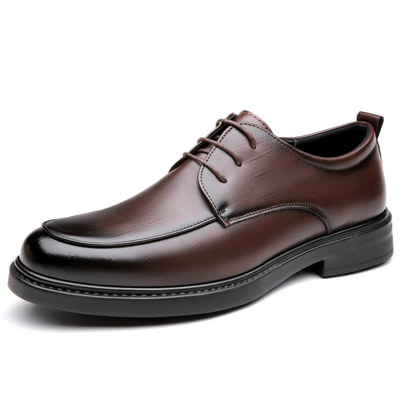 Scarpe eleganti oxford da uomo Stringate Punta tonda brunita Grembiule in ecopelle Scarpe derby Tacco largo Suola in gomma Basso resistente antiscivolo Classico
