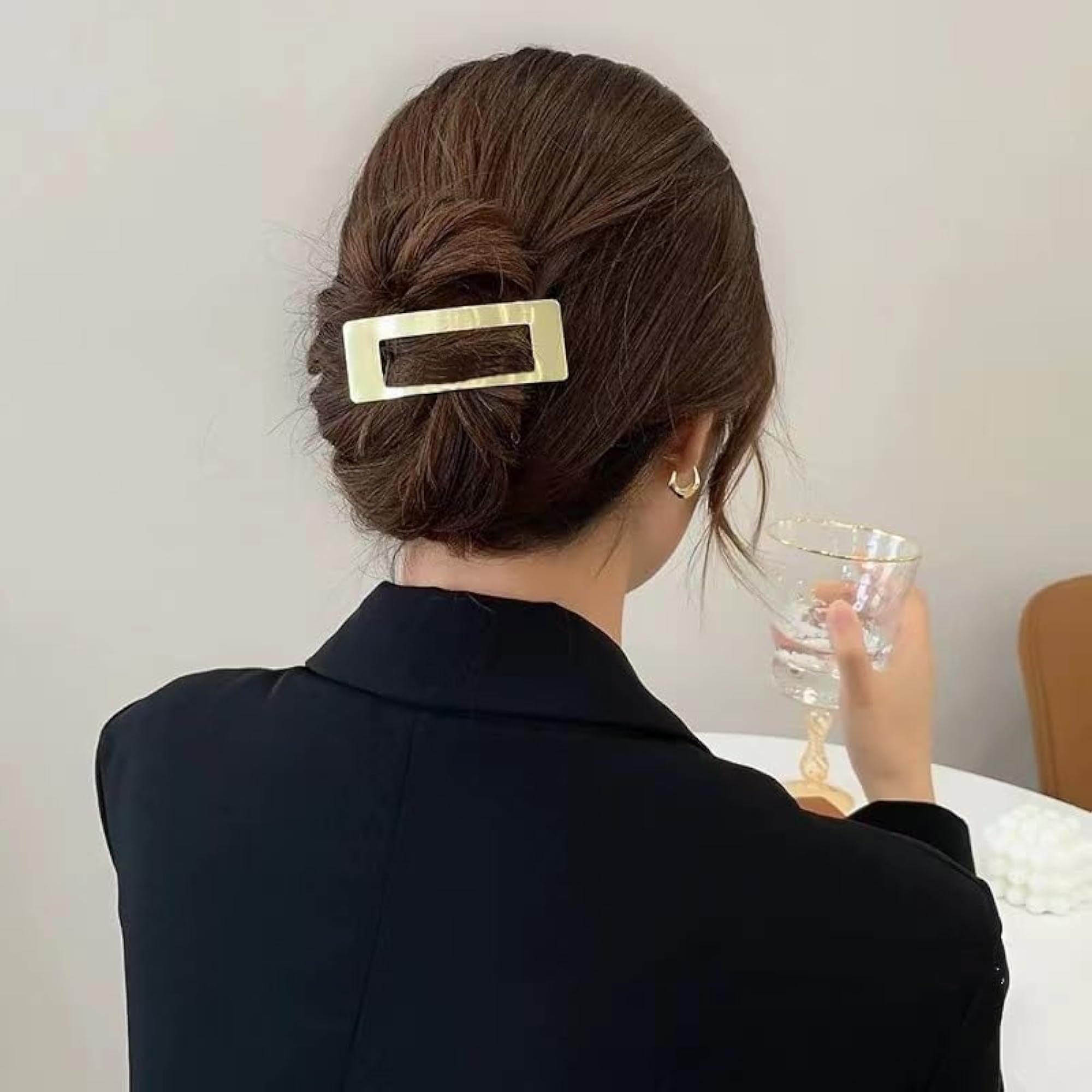 Gold Rectangular Metal Hair Barrette Clip for Women and Girls
