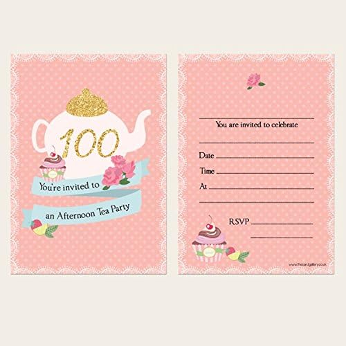 Dotty about Paper Birthday Party Invitations - Teapot and Cupcake - Pack of 10-100th (757), pink - Image 3