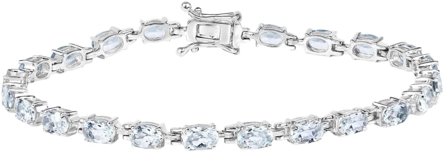 Fine Color Jewels Genuine Aquamarine Tennis Bracelet in 925 Sterling Silver 8.80 Carat March Birthstone Tennis Oval Shaped Blue Stone Bracelet Aquamarine Jewelry For Women