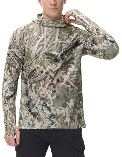 Image of FISHEAL Men's Hunting Shirts with Mask - UPF 50+ Camo Long Sleeve Fishing Hoodie Shirt with Adjustable Drawstring