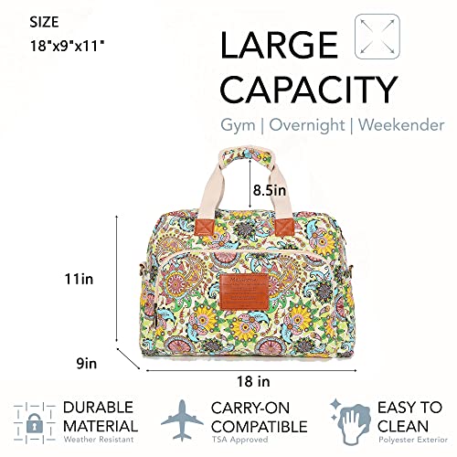 Malirona Canvas Overnight Bag Women Weekender Bag Carry On Travel Duffel Bag Floral2