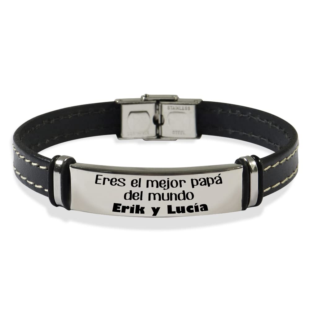 Genérico Pulsera de cuero personalizada. ERES EL MEJOR PAPA DEL MUNDO. ESPECIAL DÍA DEL PADRE. Regalos para PAPÁS