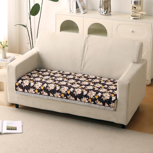 Image of HOKIPO 'Florentina Series' Premium Holland Velvet Sofa Cover Mat for 2 Seater Sofa with Foam Filling for Extra Softness, Anti-Slip Backing, Camellia Brown (IN-879-V2)